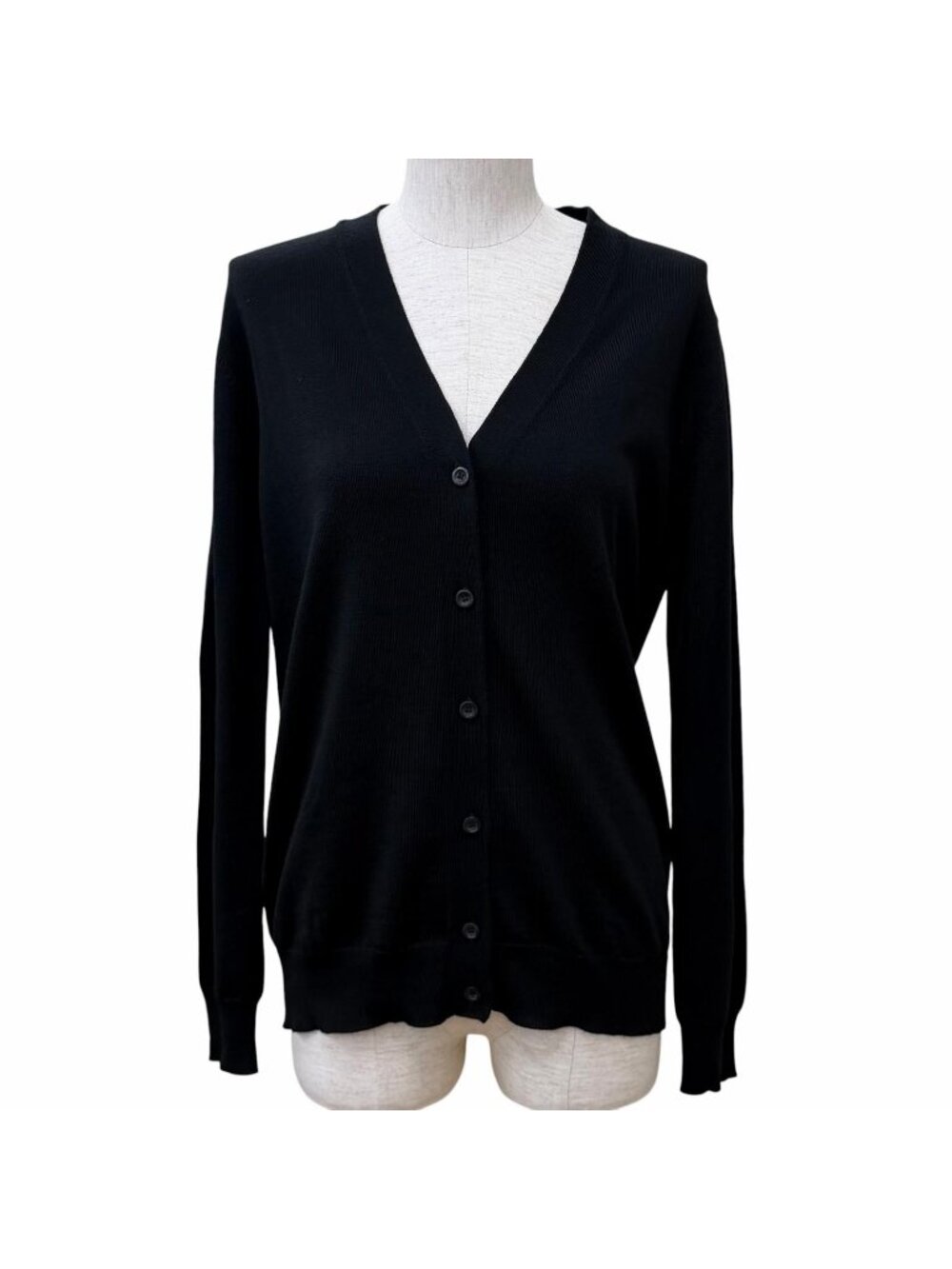 Prada 100% Virgin Wool Neck Long Sleeve Knit Cardigan Black 40